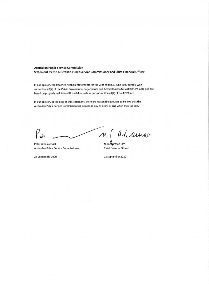 Statement by the Australian Public Service Commissioner and Chief Financial Officer