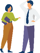 An illustration of two humans in business attire having a conversation