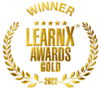 A golden wreath with the words "Learn X Awards Gold Winner 2022" in the middle of it