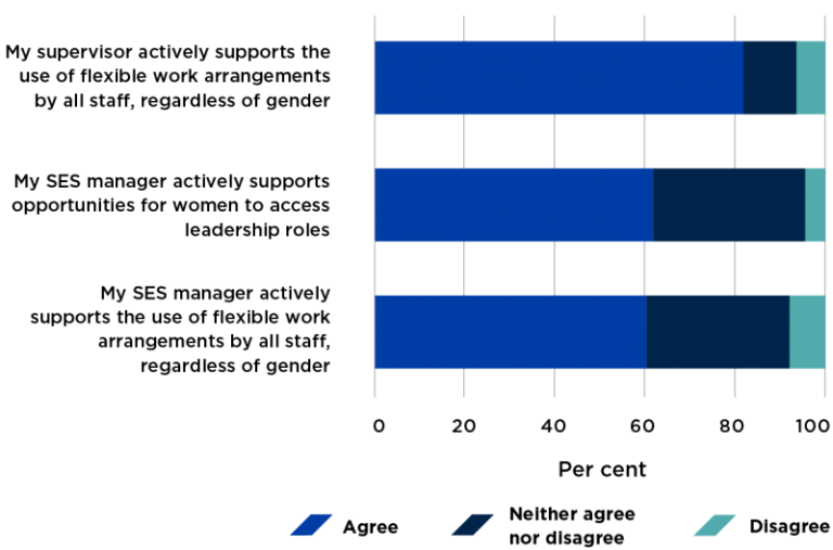 Figure 28 presents 2018 APS employee census results that relate to how employees perceived gender equality in their agency.