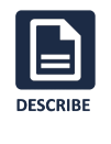 A white line illustration of a document on a black background with the word describe underneath