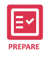 A white illustration of a document on a red background with the word prepare underneath it