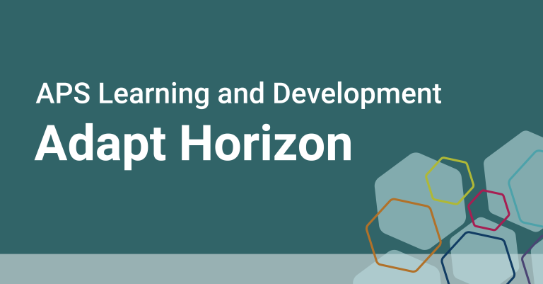 White text on a green background with the title APS Learning and Development Adapt Horizon.