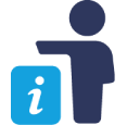 icon of a person holding an arm over a "i" icon