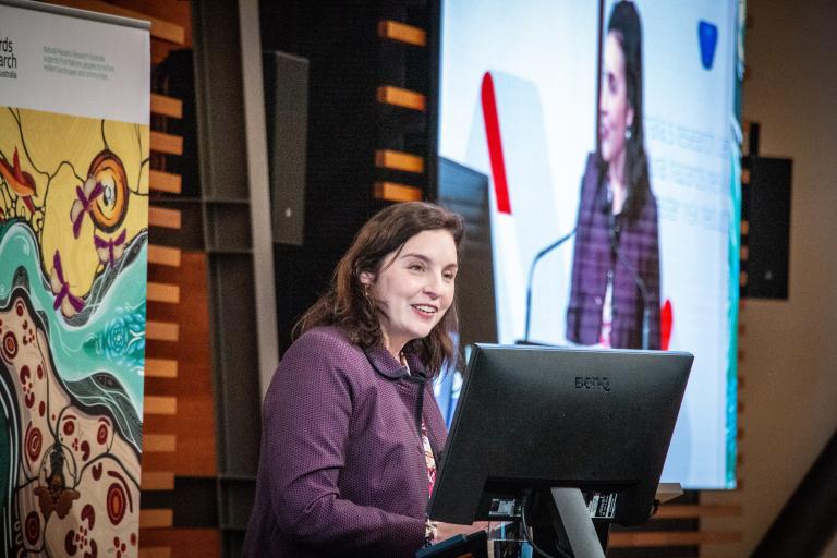 A photograph of Dr Jill Charker from NEMA, launching the Disability Inclusive Emergency Management Toolkit on 3 December 2024. 