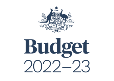 An image featuring the Australian coat of arms and the words Budget 2022-23 underneath all in blue