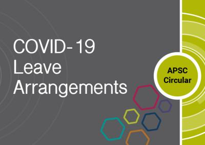White text that says Covid-19 Leave Arrangements on a grey background. On the right hand side of the image, in a lime green circle the words APSC Circular appear.