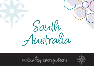 The words "South Australia - Virtually Everywhere" on an abstract background promoting the State of the Service Roadshow event for South Australia in 2023