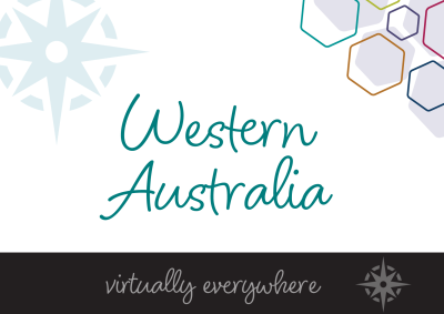 The words "Western Australia - virtually anywhere" on an abstract background, promoting the State of the Service Roadshow for WA in 2023.