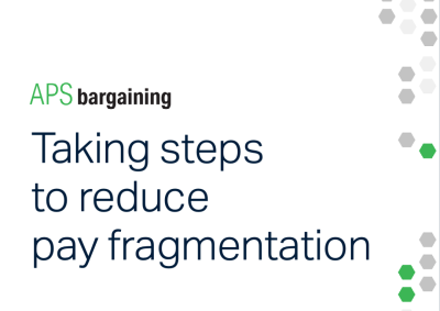Image with the text APS bargaining update: Taking steps to reduce pay fragmentation on a white background
