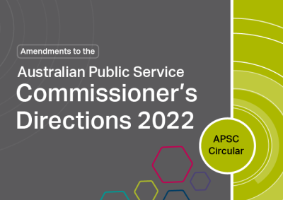 Amendment to the Australian Public Service Commissioner's Directions 2022 on a grey background in white text