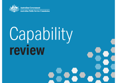 A blue background with the word Capability Review released