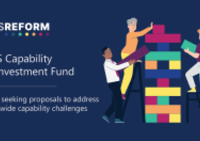 An image containing the text APS Reform: APS Capability Reinvestment Fund Now seeking proposals to address APS-wide capability challenges.