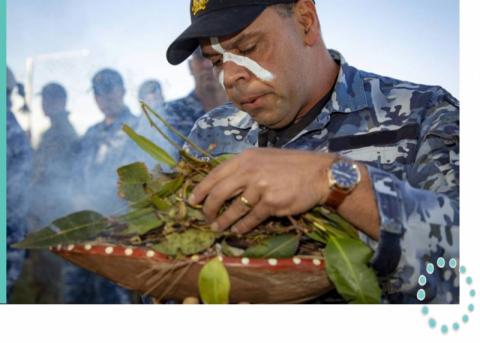 Royal Australian Air force Wing Commander Jonathan Lilley conducting a smoking ceremony