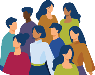 An illustration of a number of humans with varying hair styles and skin tones looking in various directions
