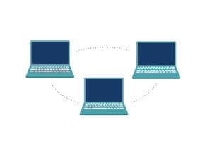 Three computers connected to the same network