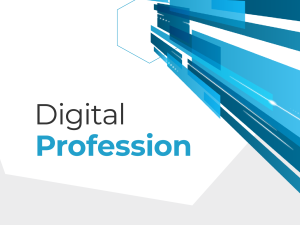 A series of colours bars are projected from a hexagon in the top right hand corner. The words Digital Profession are displayed near the bottom.