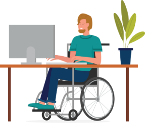image of a man in a wheelchair sitting at a work desk