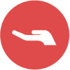 A white line art illustration of a hand facing palm up