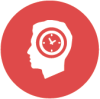 A white line art illustration of a human head with a clock inside of it