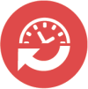 A white line art illustration of a clock with an arrow pointing back in time