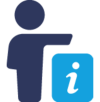 icon of a person holding an arm over a "i" icon