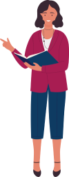 image of a woman holding a book pointing