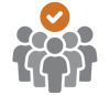 Icon graphic of 5 people with a tick symbol above the people