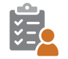 icon of a clipboard with a list of ticks and a person icon in front