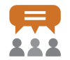 Icon of three people with a speech bubble above them