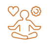 Icon of a person sitting cross-legged with a heart and cog icon