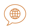 Icon of a world with a speech bubble
