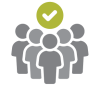 Icon of 5 people with a tick symbol above