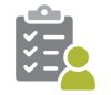 icon of a person in front of a clipboard with correct ticks