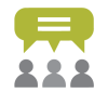Icon of three people with a speech bubble above them