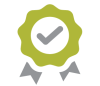 icon of a prize ribbon with a correct tick in the middle