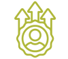 icon of a cog with a person in the middle and three arrows pointing up