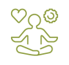 Icon of a person sitting cross-legged with a heart and cog icon