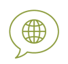 icon of a speech bubble with a globe inside